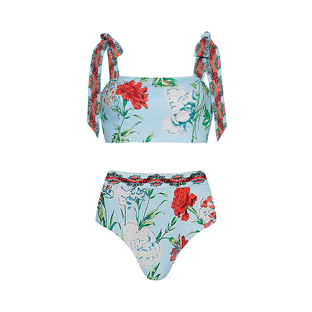Lizakosht Vintage Purple Three Piece Sexy High Waist Bikini Summer Beach With Cover Up Separate Bandeau Swimsuit Swimwear For Girls