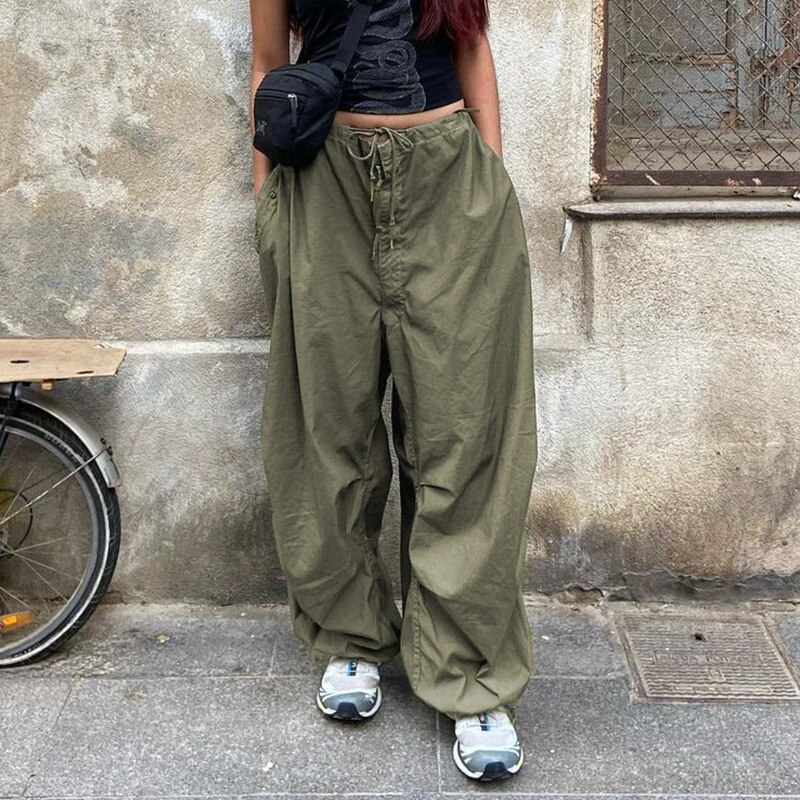 Lizakosht Drawstring Low Waist Baggy Cargo Pants Women Casual Loose Hip Hop Korean Vintage Joggers Oversized Streetwear Y2k