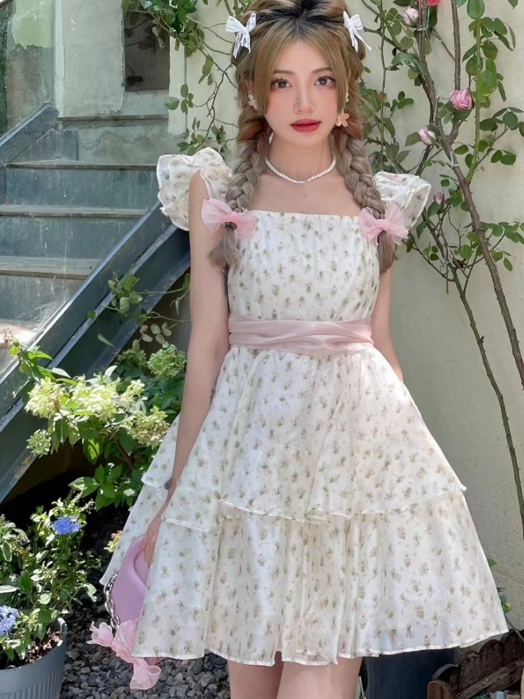 Lizakosht Anne's flower wall / chic beautiful skirt new summer literary girl suspender dress za fashion elegant vintage dress French