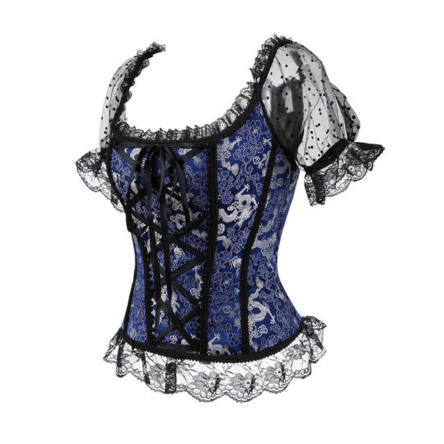 Lizakosht Summer Shirts Women Steampunk Lace Patchwork Tops Short Sleeves Stand Collar Tops Vintage Party Cocktail Gothic Retro Blouse New