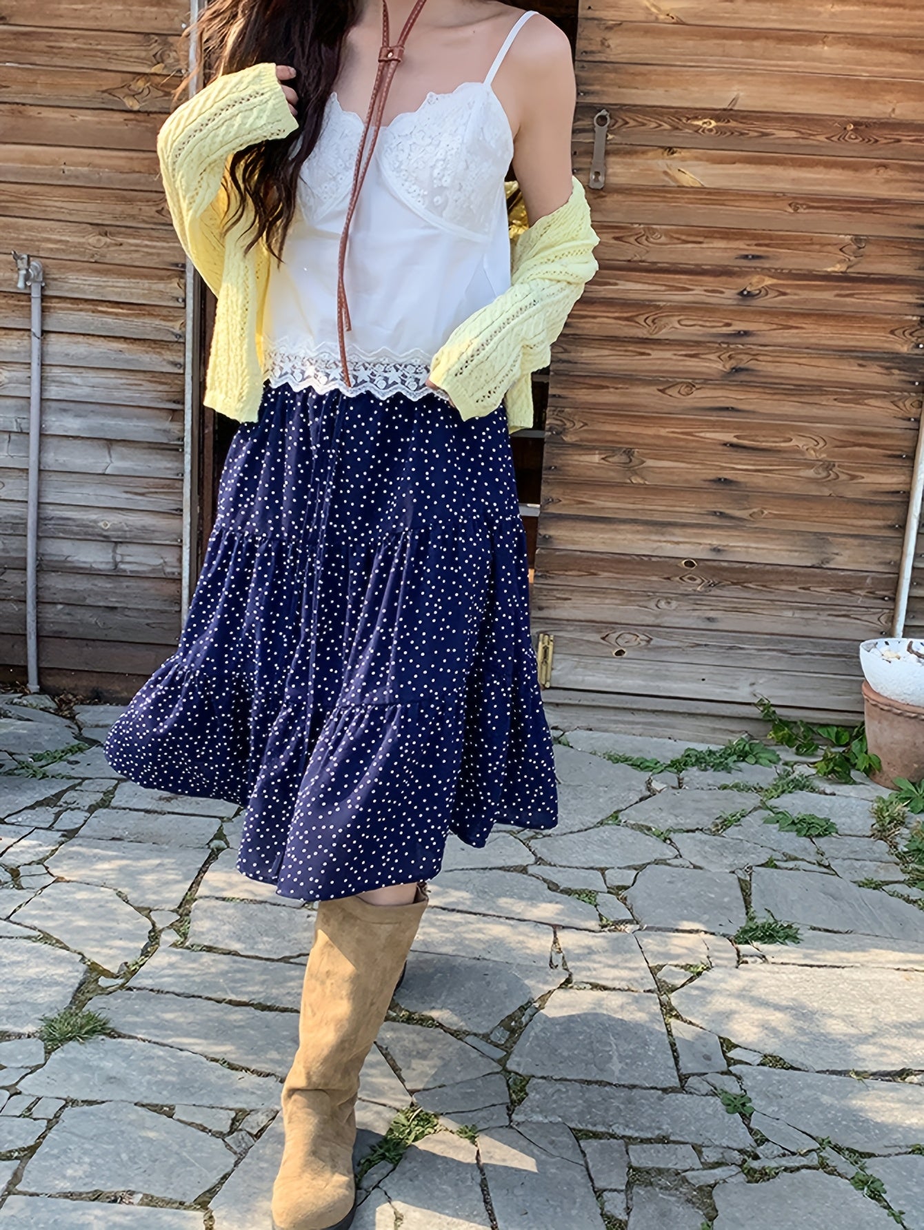 LIZAKOSHT  -  Women'S Lightweight Summer Midi Skirt with Polka Dot Pattern - High Waist, A-Line, Elastic Waistband with Drawstring, Breathable & Lightweight for Casual Wear, A-Line Skirt