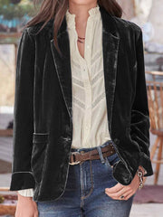 LIZAKOSHT  -  Pocketed Button Up Lapel Collar Blazer