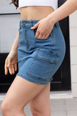 LIZAKOSHT  -  High Waist Pocketed Denim Skirt
