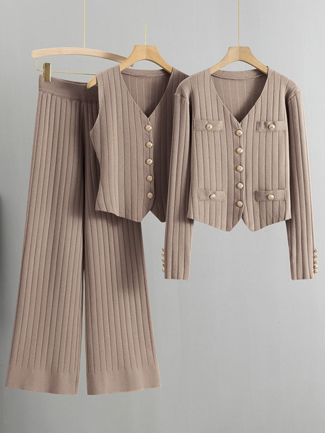LIZAKOSHT  -  V-Neck Tank, Cardigan and Pants Three-Piece Sweater Set