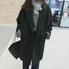 Lizakosht Fall New Korean Version Slim Women's Woolen Coat Mid Length Double Breasted Coat Female Casual Wild Commuter Woolen Coat