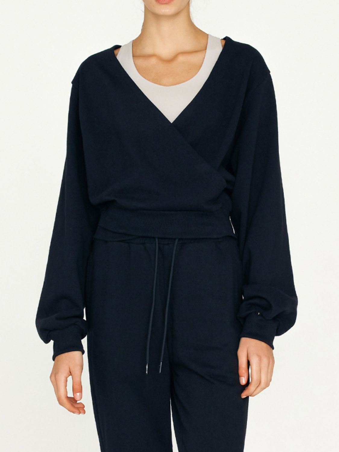 LIZAKOSHT  -  Surplice Long Sleeve Sweatshirt