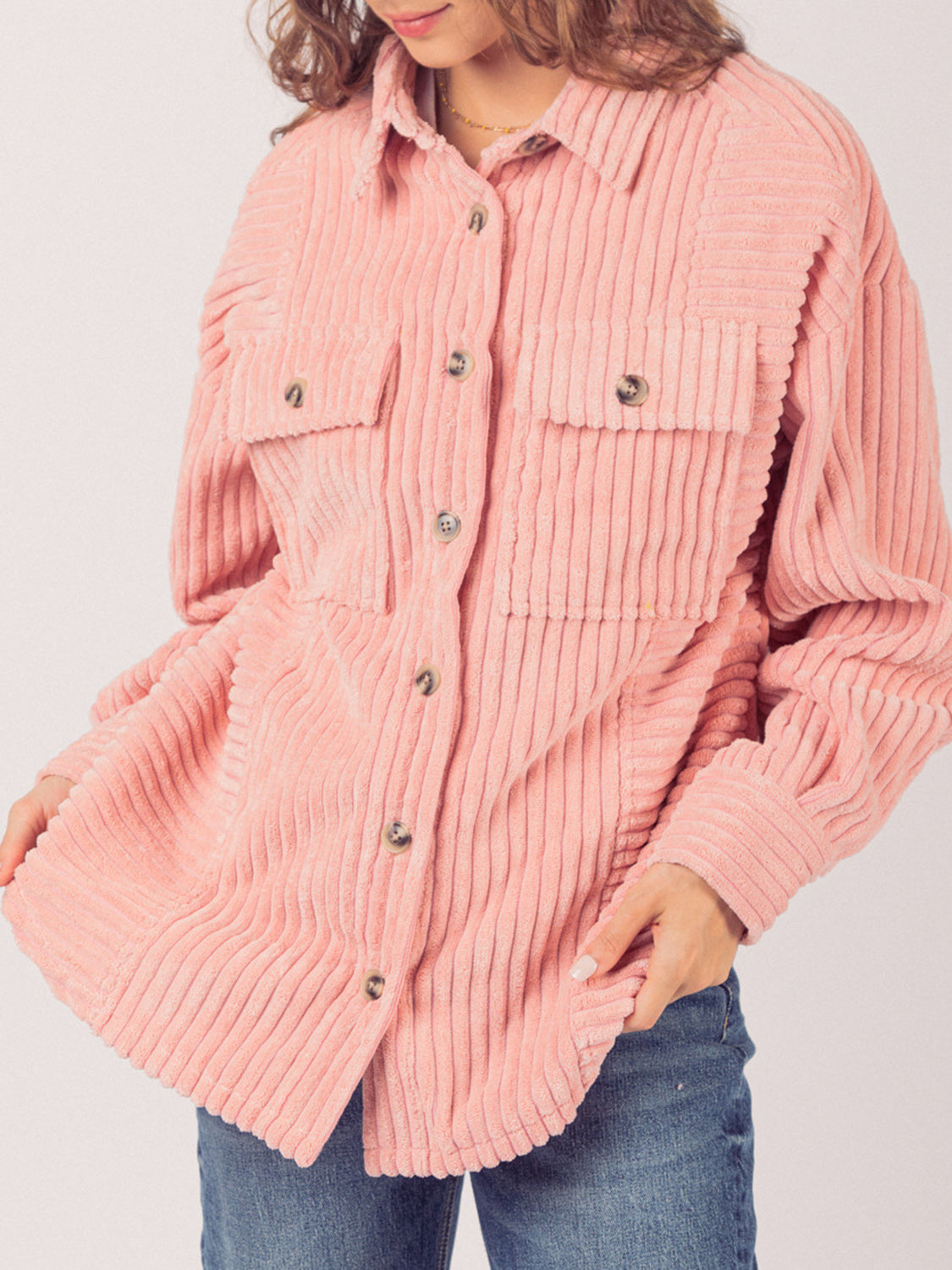 LIZAKOSHT  -  Button Up Long Sleeve Corduroy Jacket
