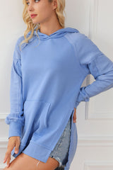 LIZAKOSHT  -  Exposed Seam Kangaroo Pocket Long Sleeve Hoodie