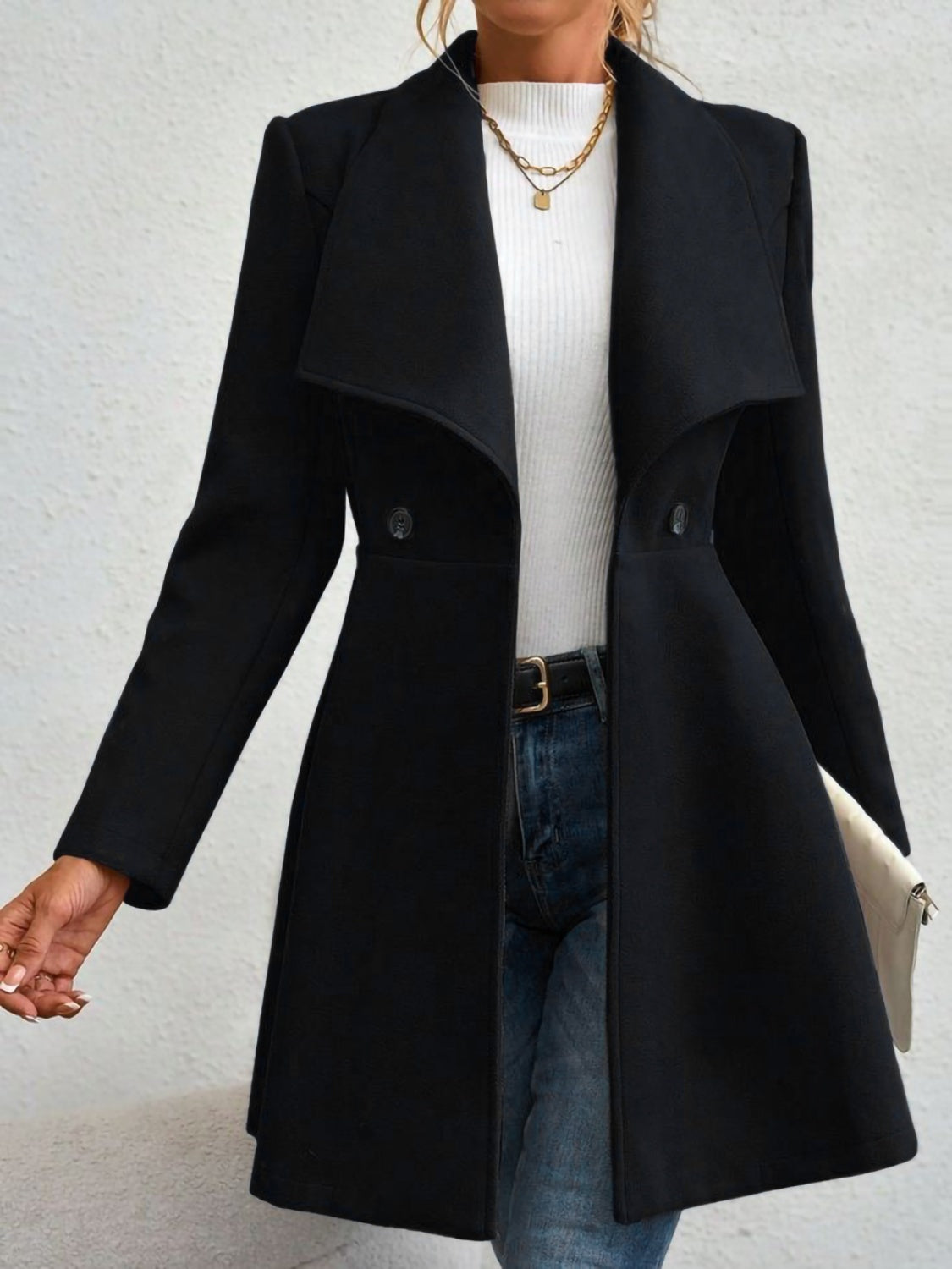 LIZAKOSHT  -  Collared Neck Button Up Long Sleeve Coat