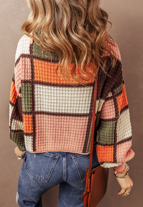 LIZAKOSHT  -  Drawstring Color Block Mock Neck Sweater