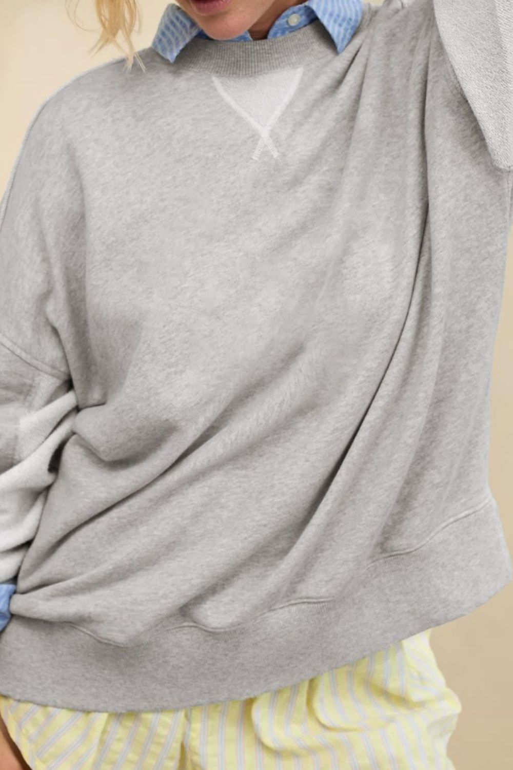 LIZAKOSHT  -  Side Slit Round Neck Long Sleeve Sweatshirt