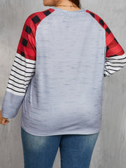 LIZAKOSHT  -  Plus Size Christmas Tree Plaid Round Neck Long Sleeve T-Shirt