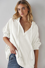 LIZAKOSHT  -  Exposed Seam Drawstring Long Sleeve Hoodie