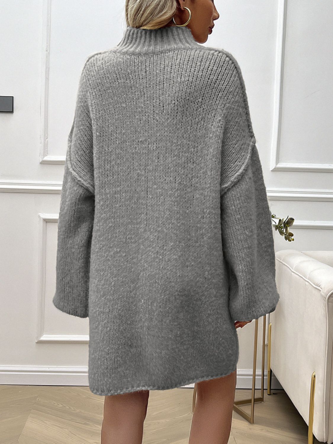 LIZAKOSHT  -  Devine Mock Neck Long Sleeve Mini Sweater Dress