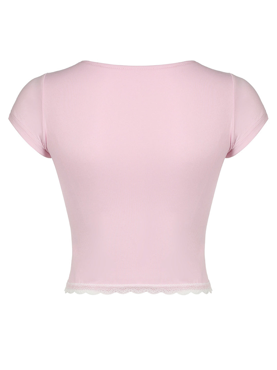 LIZAKOSHT  -  Lace Detail Sweetheart Neck Short Sleeve T-Shirt