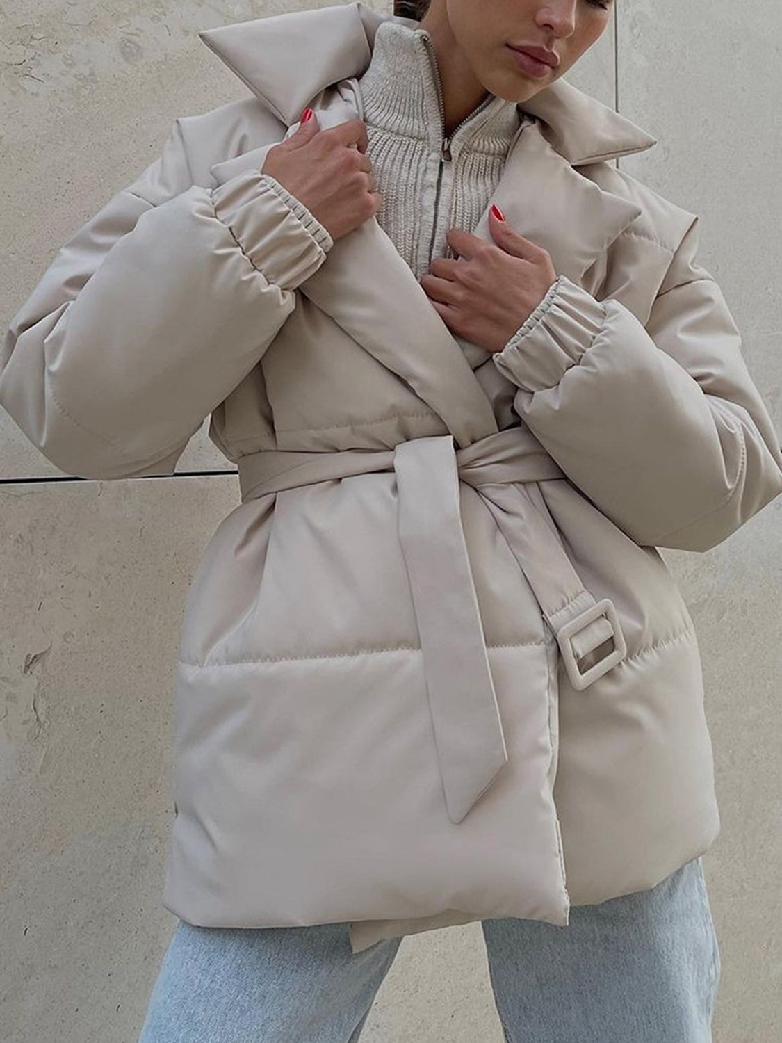 LIZAKOSHT  -  Puffer Long Sleeve Winter Coat with Belt