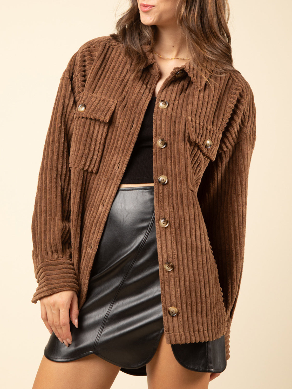 LIZAKOSHT  -  Button Up Long Sleeve Corduroy Jacket