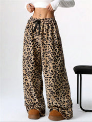 LIZAKOSHT  -  Leopard Wide Leg Plush Pants