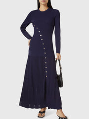 LIZAKOSHT  -  Openwork Round Neck Long Sleeve Sweater Dress