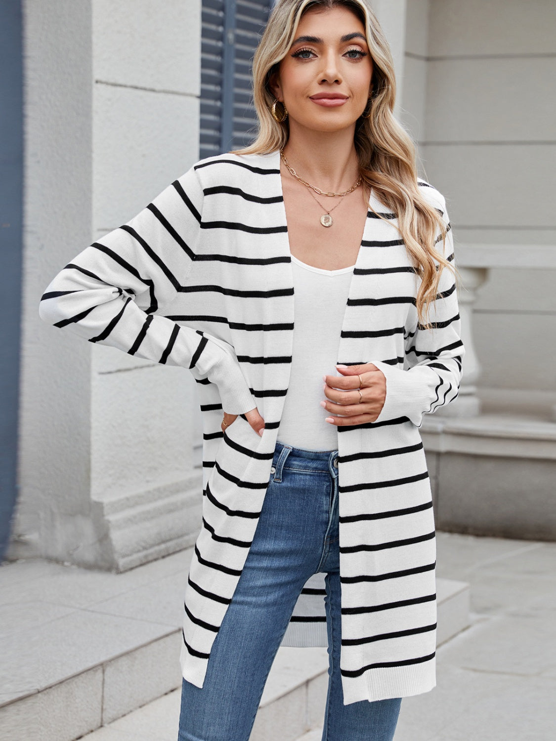 LIZAKOSHT  -  Open Front Long Sleeve Cardigan