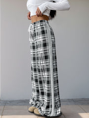 LIZAKOSHT  -  Perfee Drawstring Plaid Wide Leg Pants