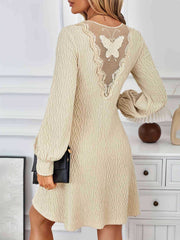 LIZAKOSHT  -  Lace Detail V-Neck Long Sleeve Dress