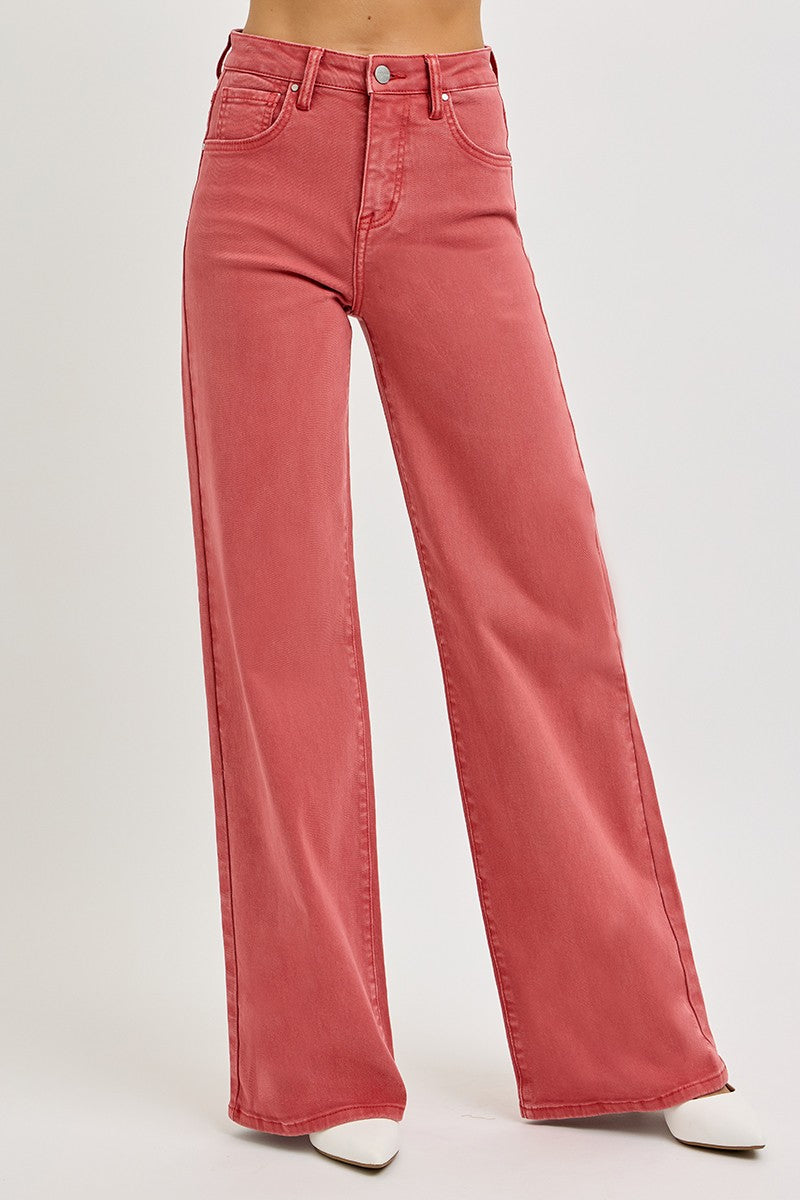 LIZAKOSHT  -  Full Size High Rise Tummy Control Wide Leg Jeans