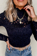 LIZAKOSHT  -  Crochet Turtleneck Long Sleeve Top