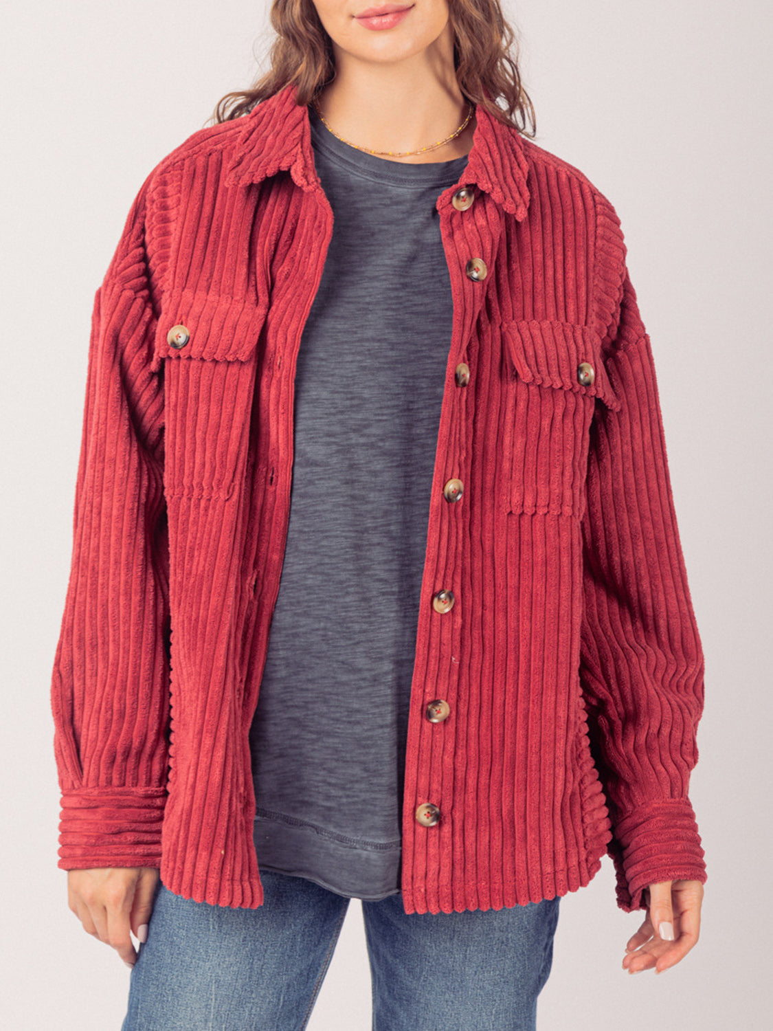 LIZAKOSHT  -  Button Up Long Sleeve Corduroy Jacket