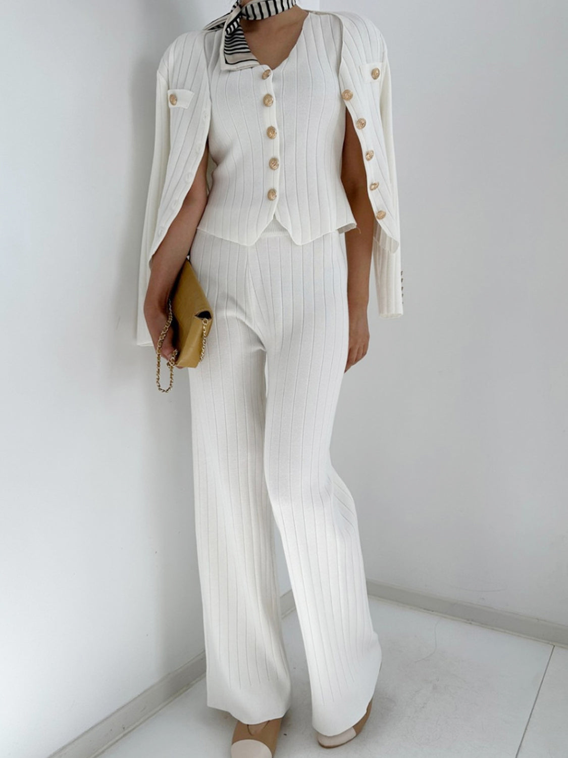 LIZAKOSHT  -  V-Neck Tank, Cardigan and Pants Three-Piece Sweater Set