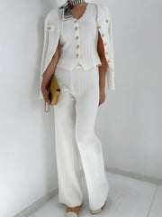 LIZAKOSHT  -  V-Neck Tank, Cardigan and Pants Three-Piece Sweater Set