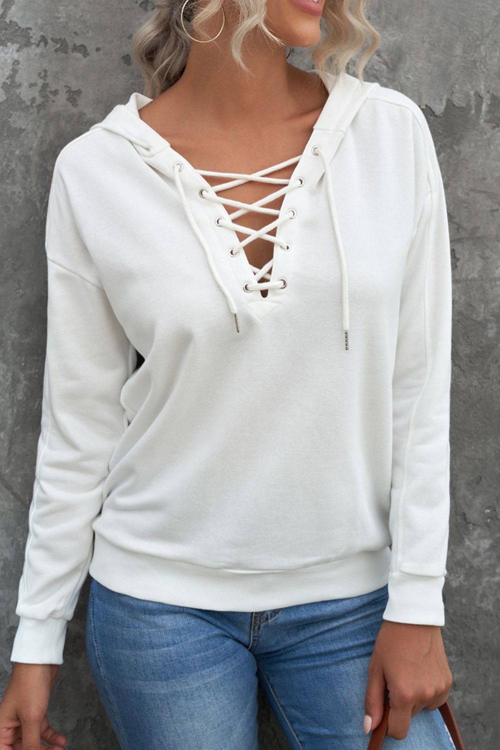 LIZAKOSHT  -  Lace Up Long Sleeve Hoodie