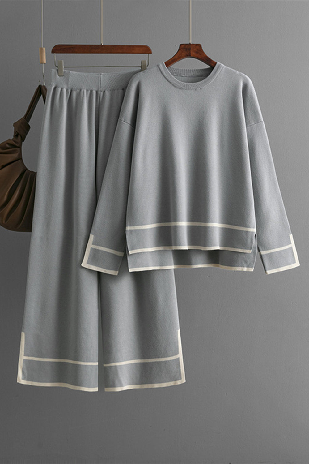 LIZAKOSHT  -  High-Low Round Neck Top and Pants Sweater Set