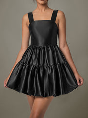 LIZAKOSHT  -  Ruched Square Neck Wide Strap Mini Dress