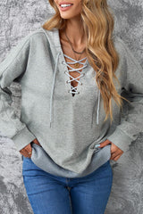 LIZAKOSHT  -  Lace Up Long Sleeve Hoodie