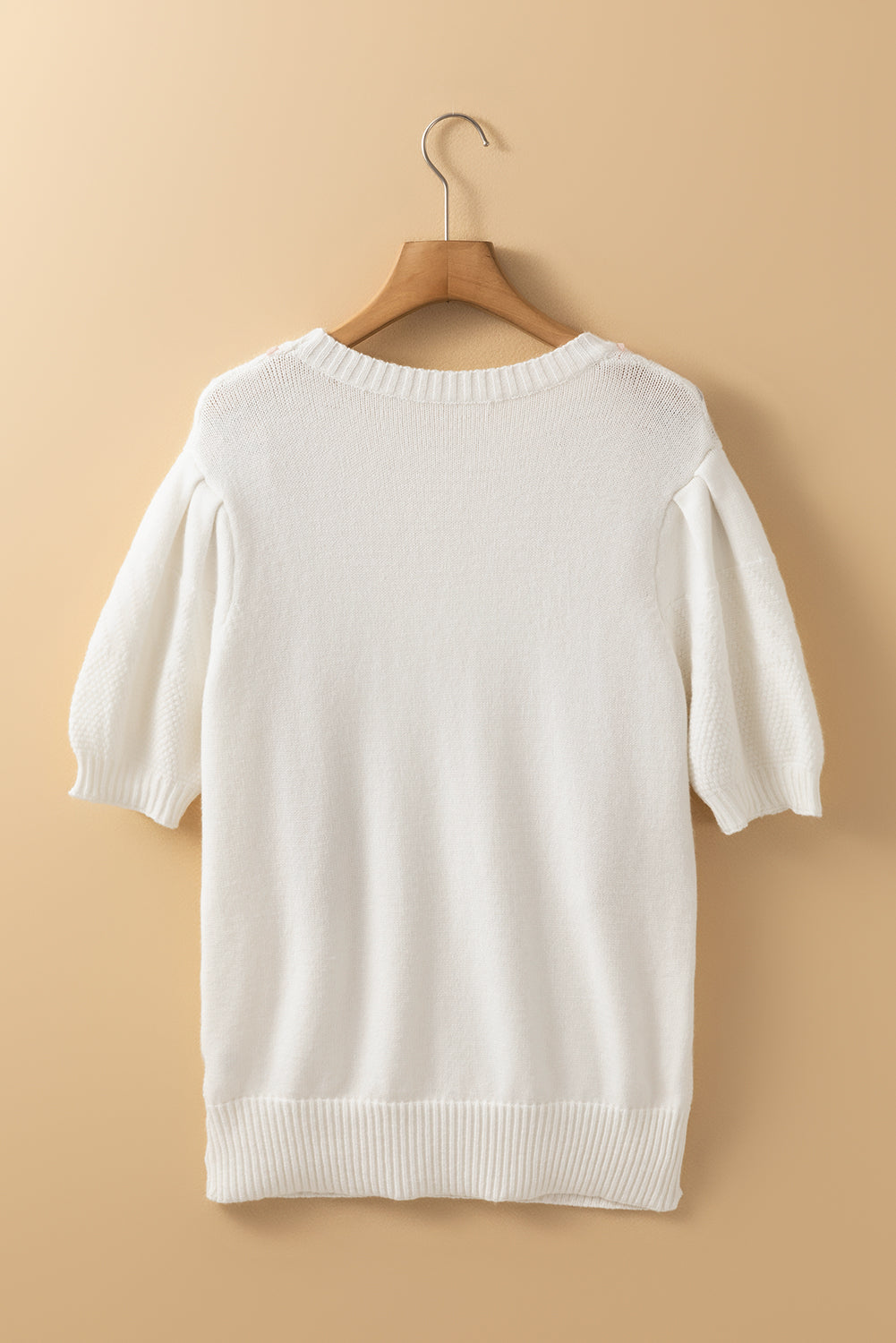 LIZAKOSHT  -  Cable Knit Round Neck Half Sleeve Sweater
