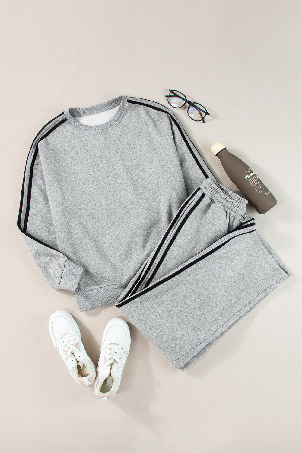 LIZAKOSHT  -  Side Striped Round Neck Top and Pants Active Set