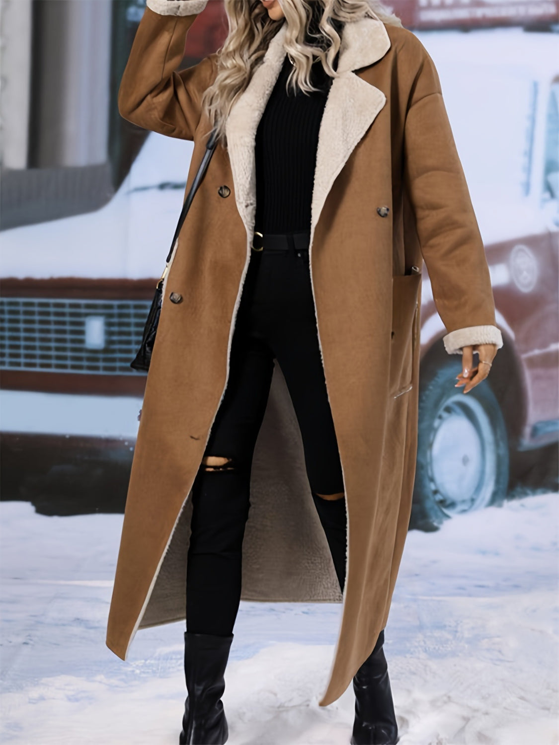 LIZAKOSHT  -  Plus Size Drop Shoulder Sherpa Longline Coat