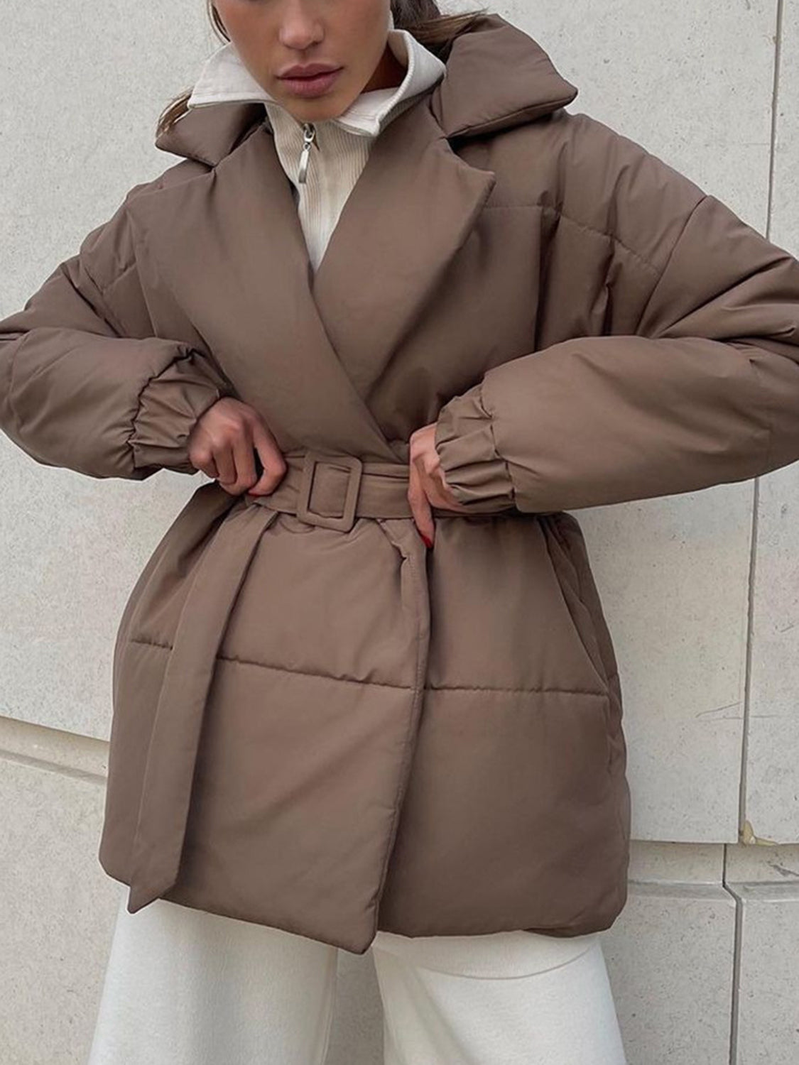 LIZAKOSHT  -  Puffer Long Sleeve Winter Coat with Belt