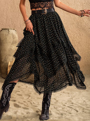 LIZAKOSHT  -  Lace Detail Layered Midi Skirt