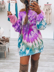 LIZAKOSHT  -  Full Size Tie-Dye Round Neck Long Sleeve Dress