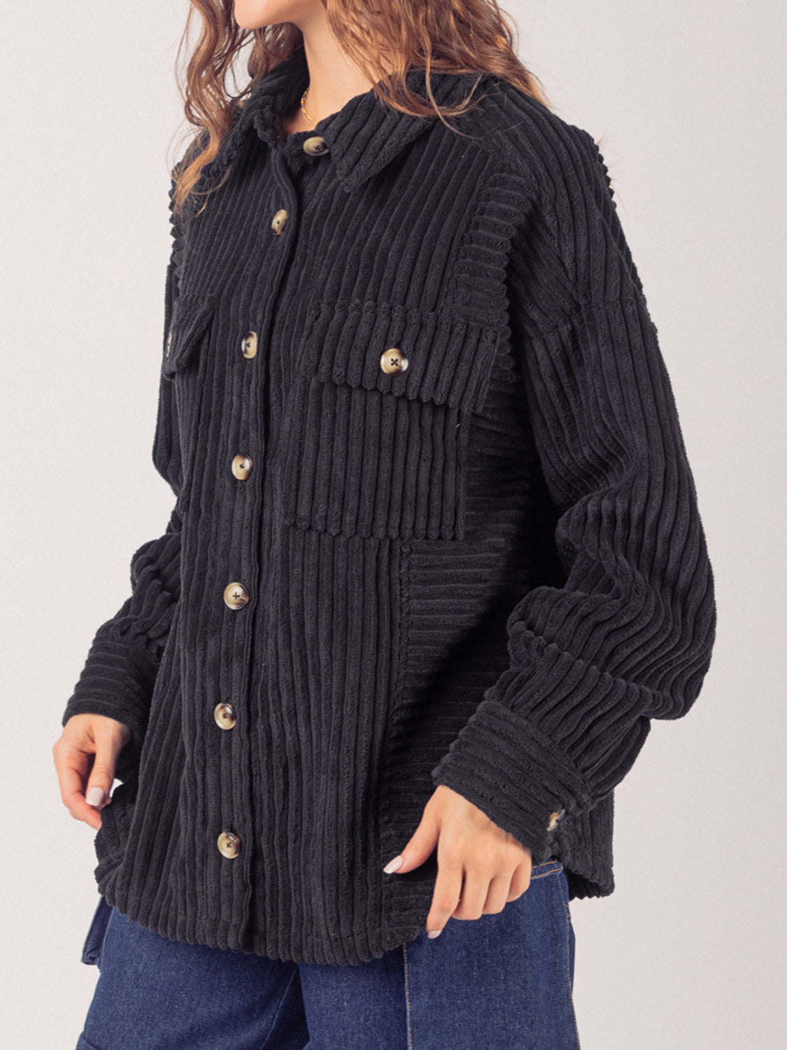 LIZAKOSHT  -  Button Up Long Sleeve Corduroy Jacket