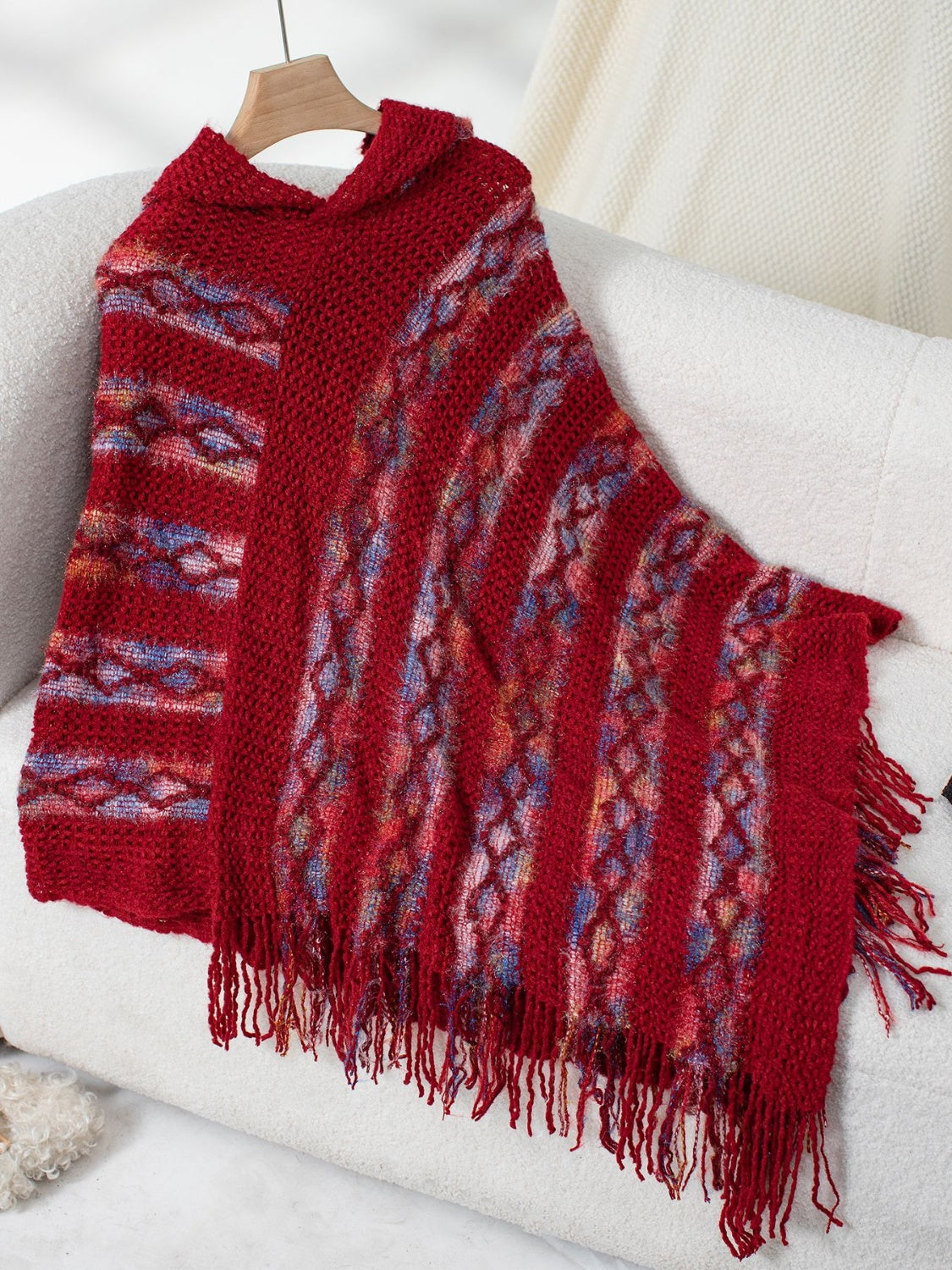 LIZAKOSHT  -  Fringe Contrast Hooded Poncho