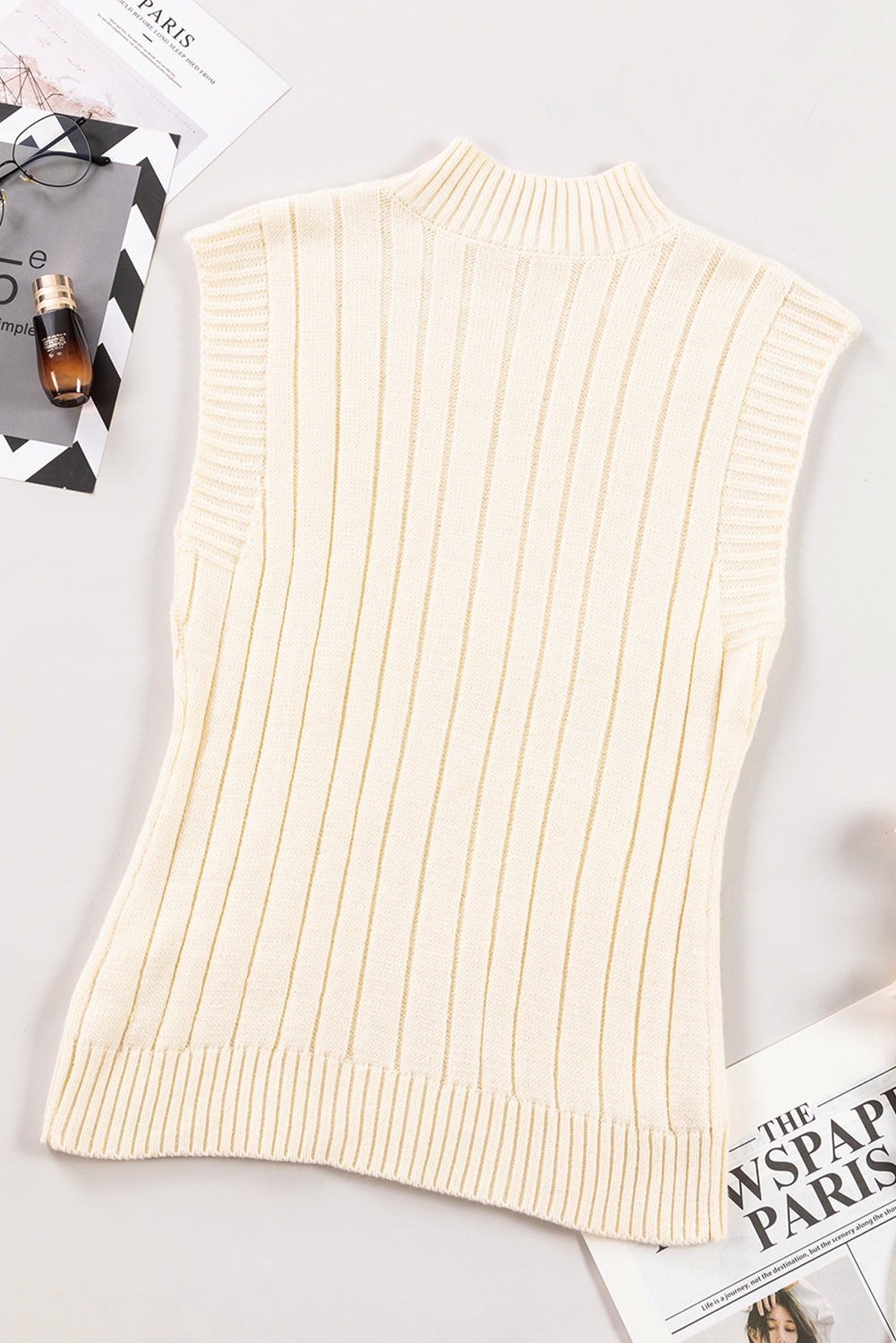 LIZAKOSHT  -  Cable Knit Turtleneck Sweater Vest