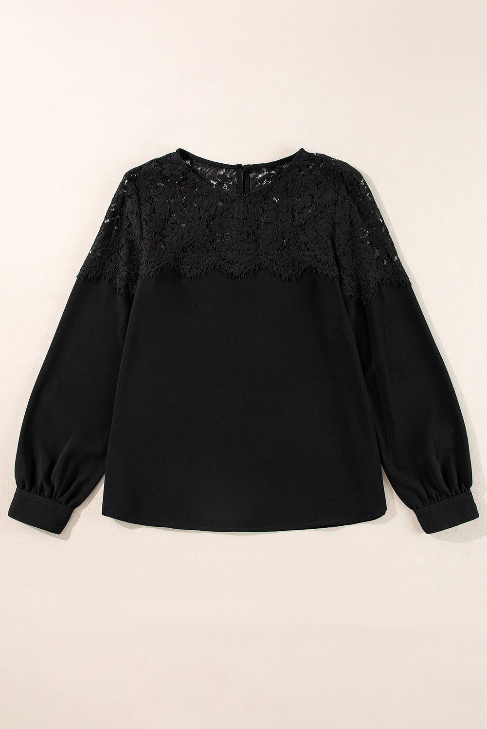 LIZAKOSHT  -  Lace Detail Round Neck Long Sleeve Blouse