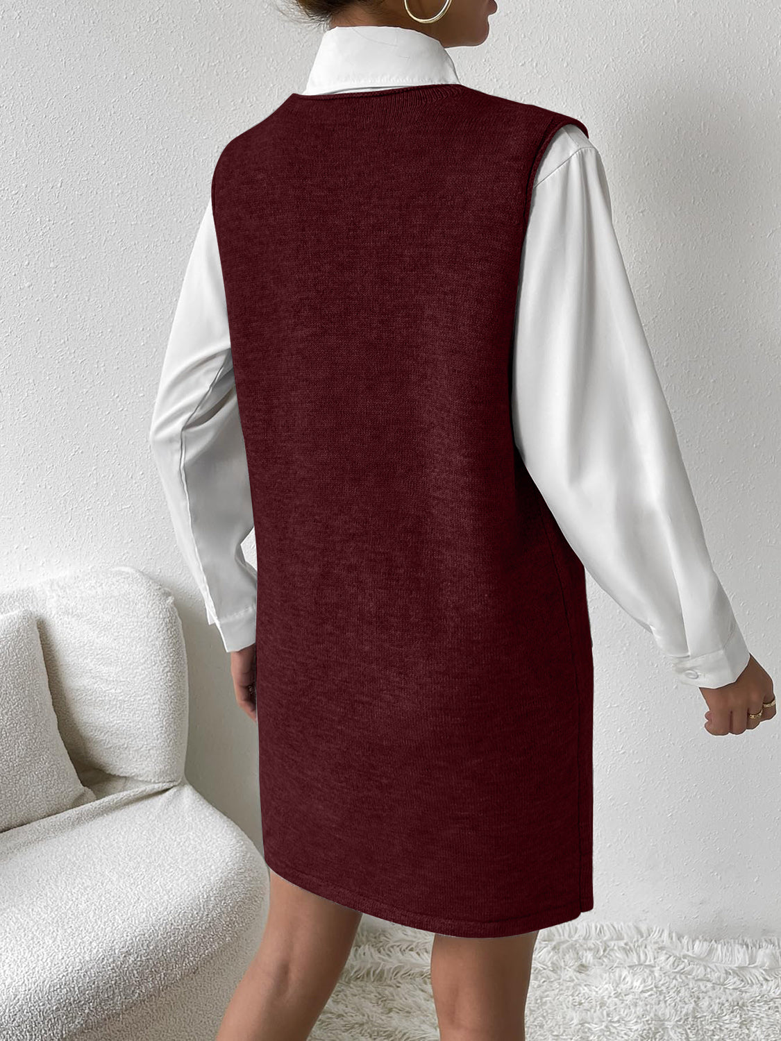 LIZAKOSHT  -  V-Neck Sleeveless Sweater Dress with Pockets