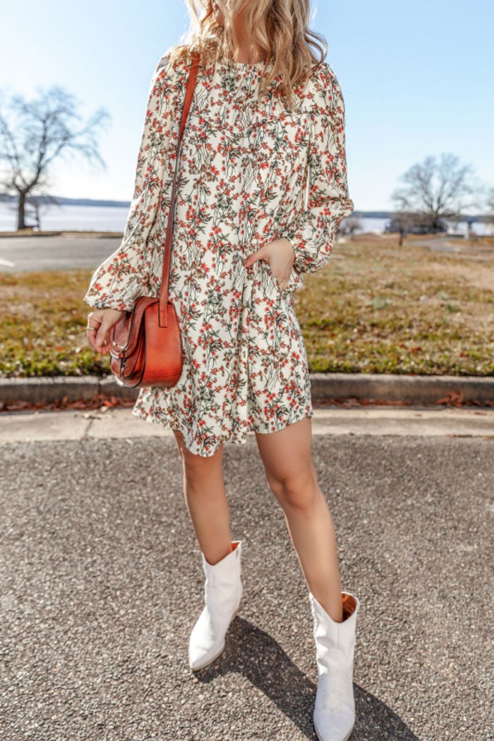 LIZAKOSHT  -  Floral Round Neck Long Sleeve Dress