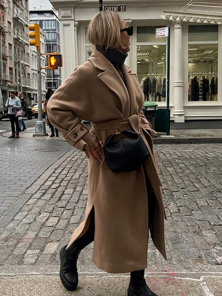 Lizakosht Autumn Winter new Women's Trench Coat Belted Long Warm Wool Jackets Fashion Ladies Oversize High Quality Outerwear