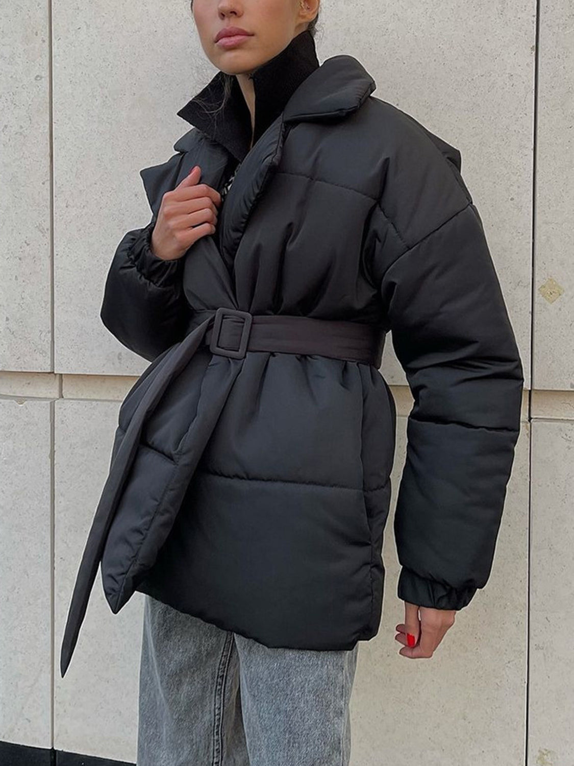 LIZAKOSHT  -  Puffer Long Sleeve Winter Coat with Belt