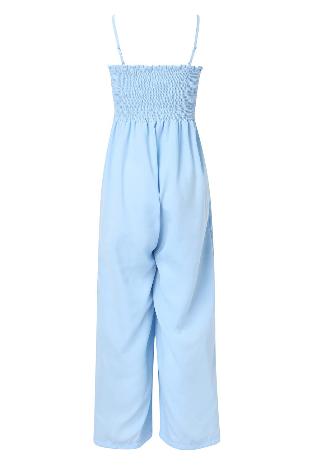 LIZAKOSHT  -  Smocked Spaghetti Strap Wide Leg Jumpsuit